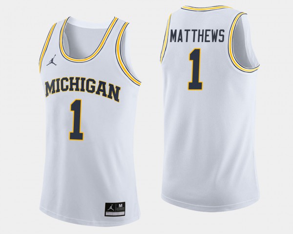 Michigan #1 Men's Charles Matthews Jersey White Official College Basketball